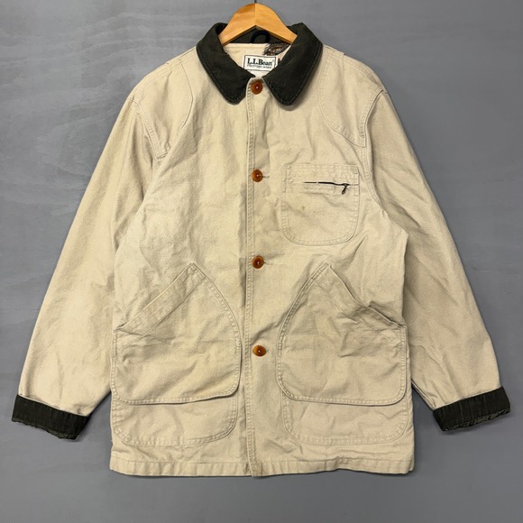 L.L.Bean Vintage Barn Coat Tan 90s Wildlife Print Lining Corduroy Collar XL - Picture 3 of 11